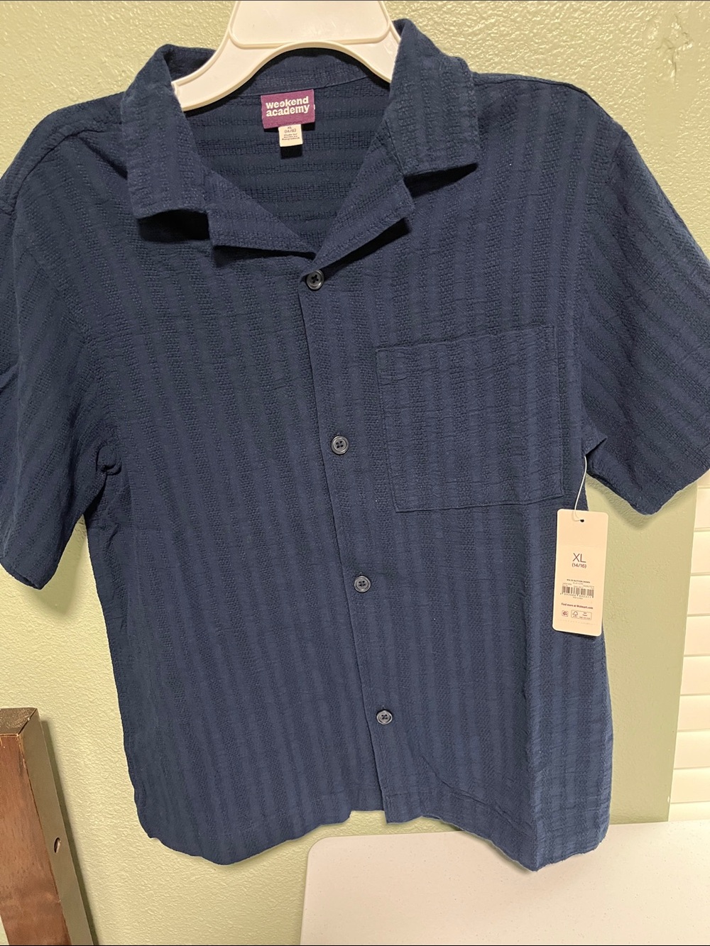 Boys Navy Short-Sleeve Button-Up Shirt 14-16